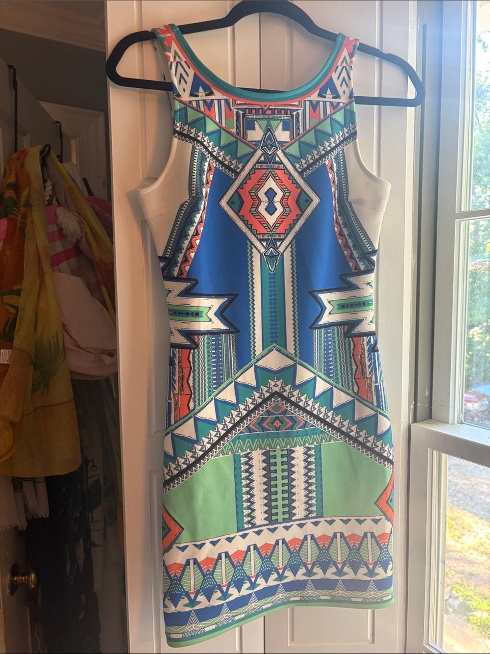 Sleeveless Geometric Mini Dress in Blue & Mint
